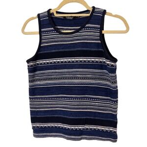 Lauren Ralph Lauren Knit Top Women S Blue Striped Cotton Linen Southwestern Boho